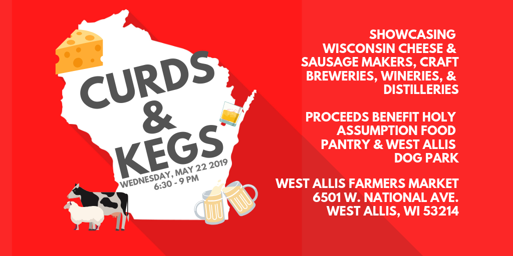 Curds and Kegs Graphic Showing Wisconsin Map and overlay text reading Curds and Kegs